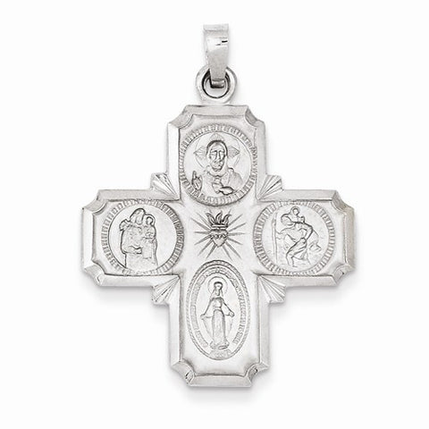 14k White Gold Four Way Medal pendant, Charm