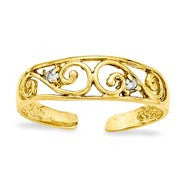 14k Yellow Gold Diamond Scroll Toe Ring