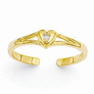14k Yellow Gold Diamond Heart Toe Ring
