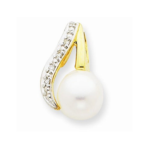 14k Gold and Rhodium Diamond Pearl Pendant, Pendants for Necklace