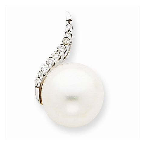 14k White Gold Diamond and Cultured Pearl Pendant, Pendants for Necklace
