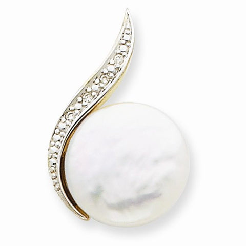 14k Gold and Rhodium Diamond and Cultured Pearl Pendant, Pendants for Necklace