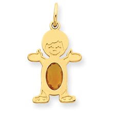 14k Gold Boy 6x4 Oval Genuine Citrine-November Charm hide-image