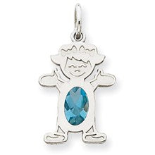 14k White Gold Girl 6x4 Oval Genuine Blue Topaz December Charm hide-image