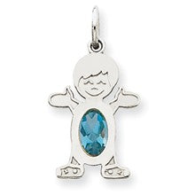 14k White Gold Boy 6x4 Oval Genuine Blue Topaz December Charm hide-image
