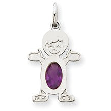 14k White Gold Boy 7x5 Oval Genuine Amethyst-February Charm hide-image