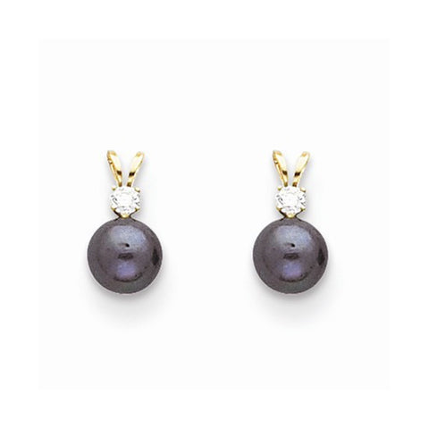 14k Yellow Gold 7mm Black Pearl AAA Quality Diamond Pendant, Jewelry Pendants for Women