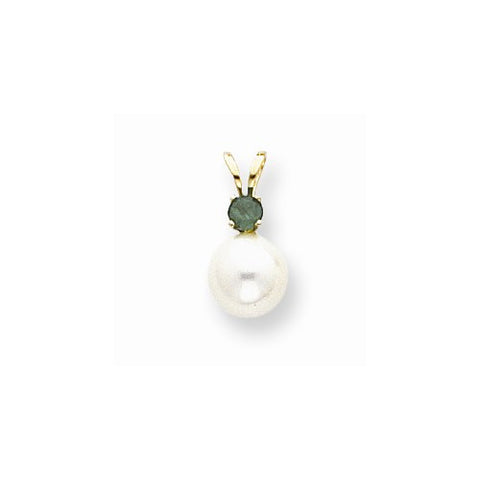 14k Gold 7mm White Cultured Pearl & .11ct. Emerald Pendant, Pendants for Necklace