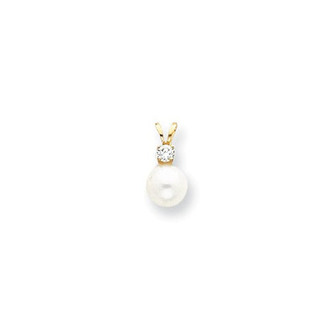 14k Yellow Gold 7mm Pearl VS Diamond Pendant, Jewelry Pendants for Women