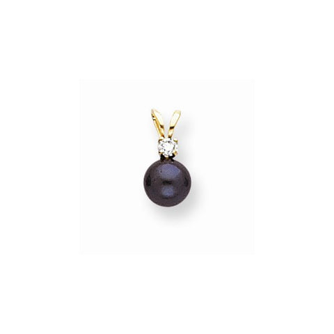 14k Yellow Gold 6mm Black Pearl VS Diamond Pendant, Jewelry Pendants for Women