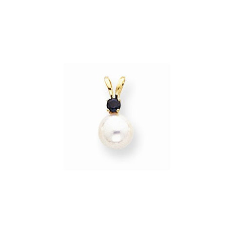 14k Gold 6mm White Cultured Pearl & .10ct. Sapphire Pendant, Pendants for Necklace