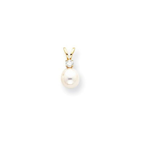 14k Yellow Gold 6mm Pearl A Quality Diamond Pendant, Jewelry Pendants for Women