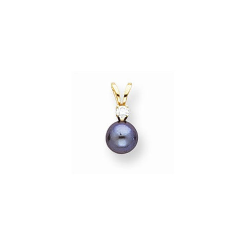 14k Yellow Gold 5mm Black Pearl VS Diamond Pendant, Jewelry Pendants for Women