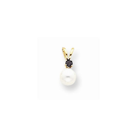 14k Gold 5mm White Cultured Pearl & Sapphire Pendant, Pendants for Necklace
