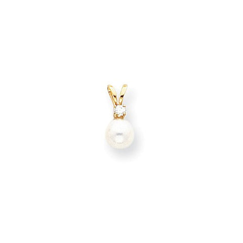 14k Yellow Gold 5mm Pearl AAA Quality Diamond Pendant, Jewelry Pendants for Women