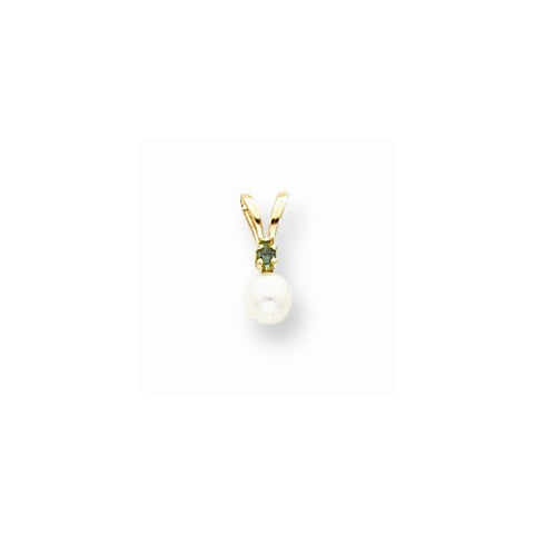 14k Gold 4mm White Cultured Pearl & .03ct. Emerald Pendant, Pendants for Necklace