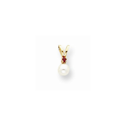 14k Gold 4mm White Cultured Pearl & Ruby Pendant, Pendants for Necklace