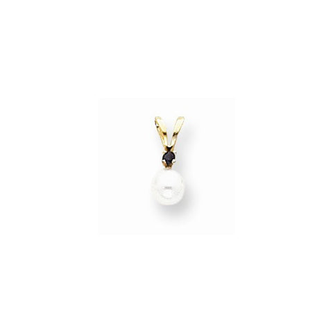 14k Gold 4mm White Cultured Pearl & Sapphire Pendant, Pendants for Necklace