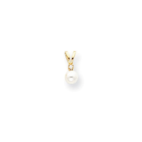 14k Yellow Gold 4mm Pearl VS Diamond Pendant, Jewelry Pendants for Women