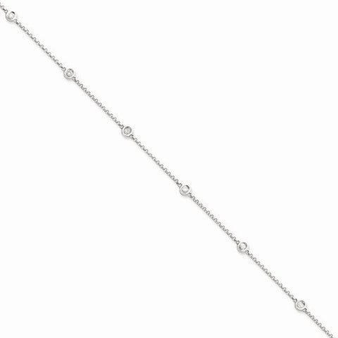 14K White Gold Diamond Rolo Anklet