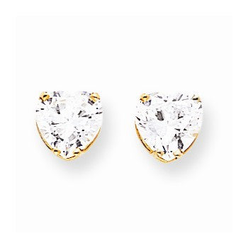 14k Yellow Gold 8mm Heart Cubic Zirconia Earring, Jewelry Earrings