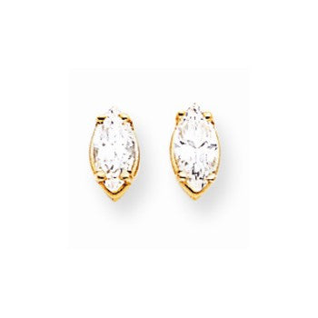 14k Yellow Gold 7x3.5mm Marquise Cubic Zirconia Earring, Jewelry Earrings