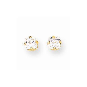 14k Yellow Gold 4mm Princess Cut Cubic Zirconia Earrings