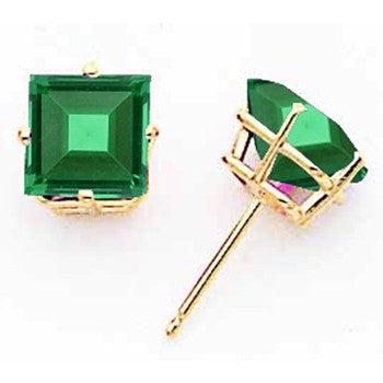 14k Yellow Gold 7mm Princess Cut Mount St. Helens Earring, Jewelry Earrings