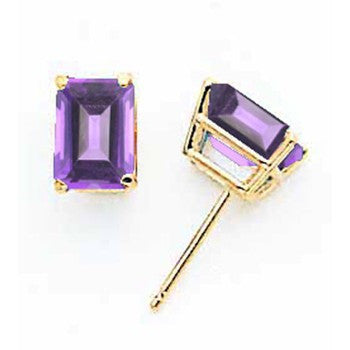 14k Yellow Gold 7x5mm Emerald Cut Tanvorite Earring, Jewelry Earrings