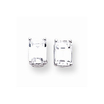 14k White Gold 7x5mm Emerald Cut Cubic Zirconia Earrings