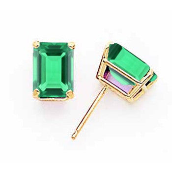 14k Yellow Gold 9x7mm Emerald Cut Mount St. Helens Earring, Jewelry Earrings
