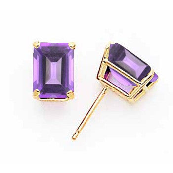 14k Yellow Gold 9x7mm Emerald Cut Tanvorite Earring, Jewelry Earrings