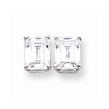 14k White Gold 9x7mm Emerald Cut Cubic Zirconia Earrings