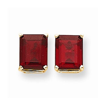 14k Yellow Gold 10x8mm Emerald Cut Created Ruby Earring, Jewelry Earrings