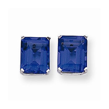 14k White Gold 10x8mm Emerald Cut Tanvorite Earring, Jewelry Earrings