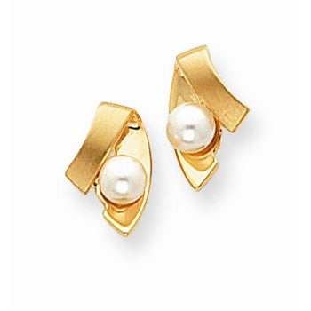 14k Yellow Gold Round Freshwater Cultured Pearl Earrings