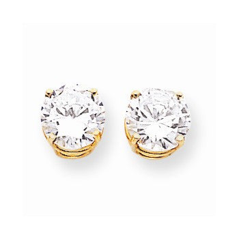 14k Yellow Gold 8mm Cubic Zirconia Post Earrings