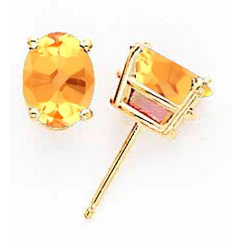 14k Yellow Gold 8x6mm Oval Citrine Earring, Jewelry Earrings