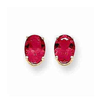 14k Yellow Gold 8x6mm Oval Created Ruby Earring, Jewelry Earrings