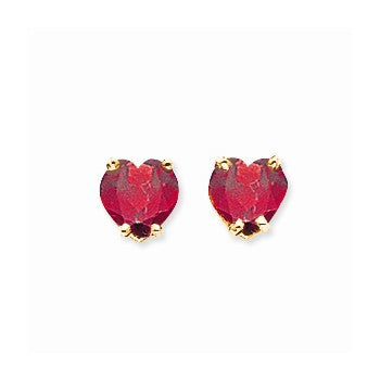 14k Yellow Gold 6mm Heart Created Ruby Earring, Jewelry Earrings
