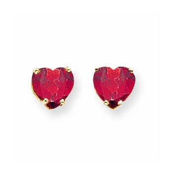 14k Yellow Gold 7mm Heart Created Ruby Earring, Jewelry Earrings
