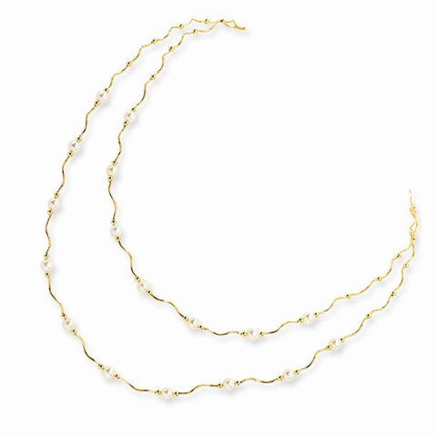 14K Yellow Gold Spiral Bead and Cultured Pearl Necklace