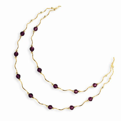 14K Yellow Gold Spiral Bead & Purple Crystal Necklace