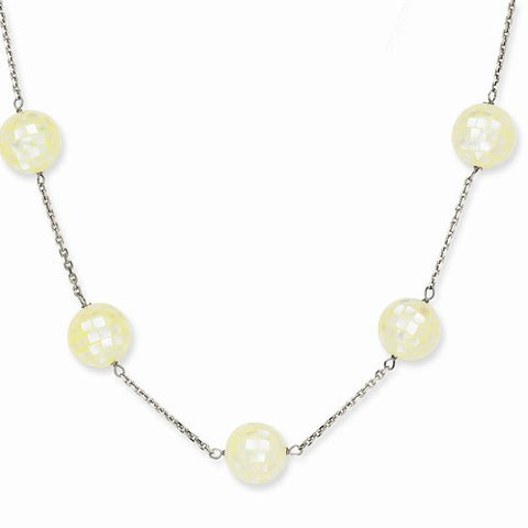 14K White Gold Mosaic Mother Of Pearl Necklace