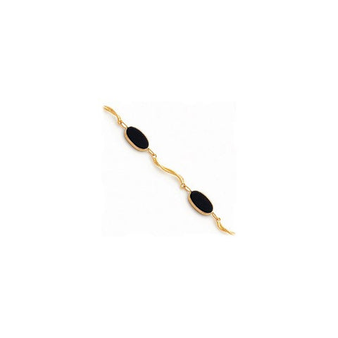 14K Yellow Gold Polished Genuine Fancy Onyx Bracelet