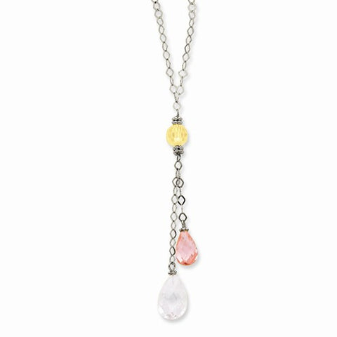 14K White Gold Clear & Pink CZ Necklace