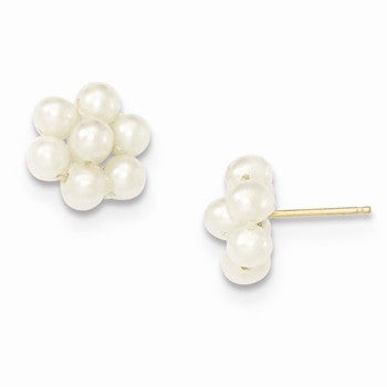 14k Yellow Gold Medium White Freshwater Cultured Pearl Flower Earrings