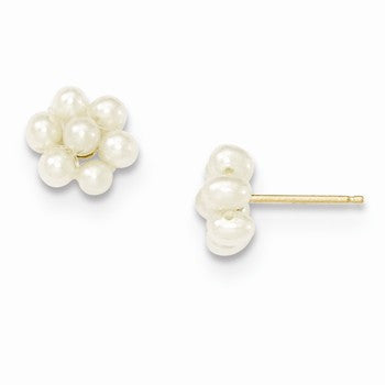14k Yellow Gold Small White Freshwater Cultured Pearl Flower Earrings