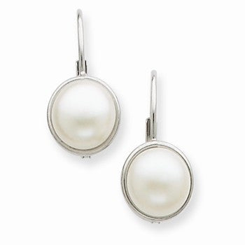 14k White Gold 6.5-7mm Freshwater CulturedButton Pearl Leverback Earrings