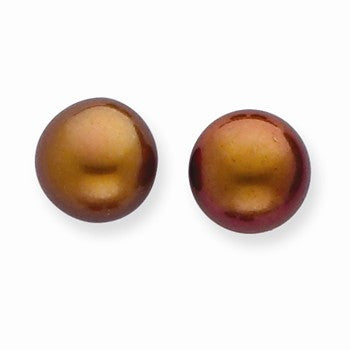 14k Yellow Gold 8-8.5mm Coffee Brown Freshwater CulturedButton Pearl Stud Earrings